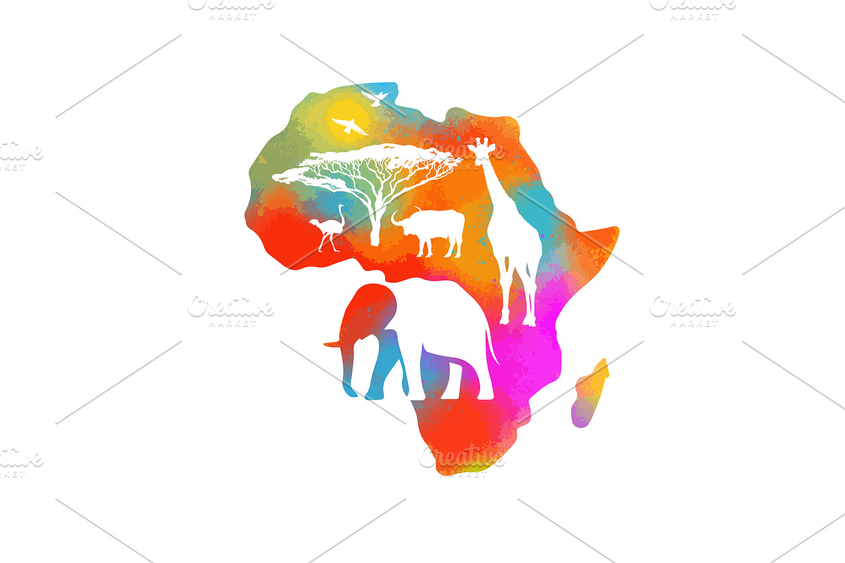 Africa logo continent symbol colored, an Illustration by Nenahliadava Design