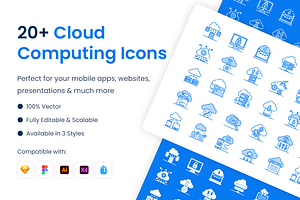 Cloud Computing Icons, an Outline Icon by Brickclay