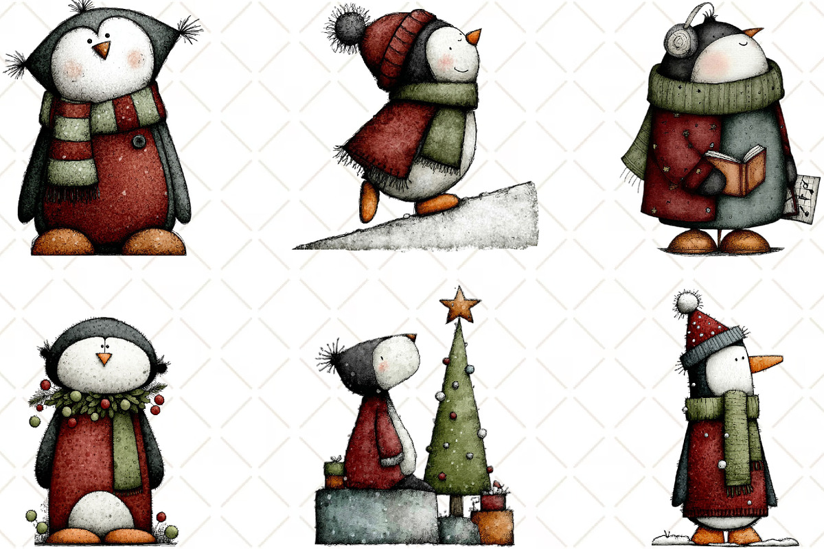 Whimsical Christmas Penguin Clipart, an Animal Illustration by Black Bird Studio (Photo 4 of 6)