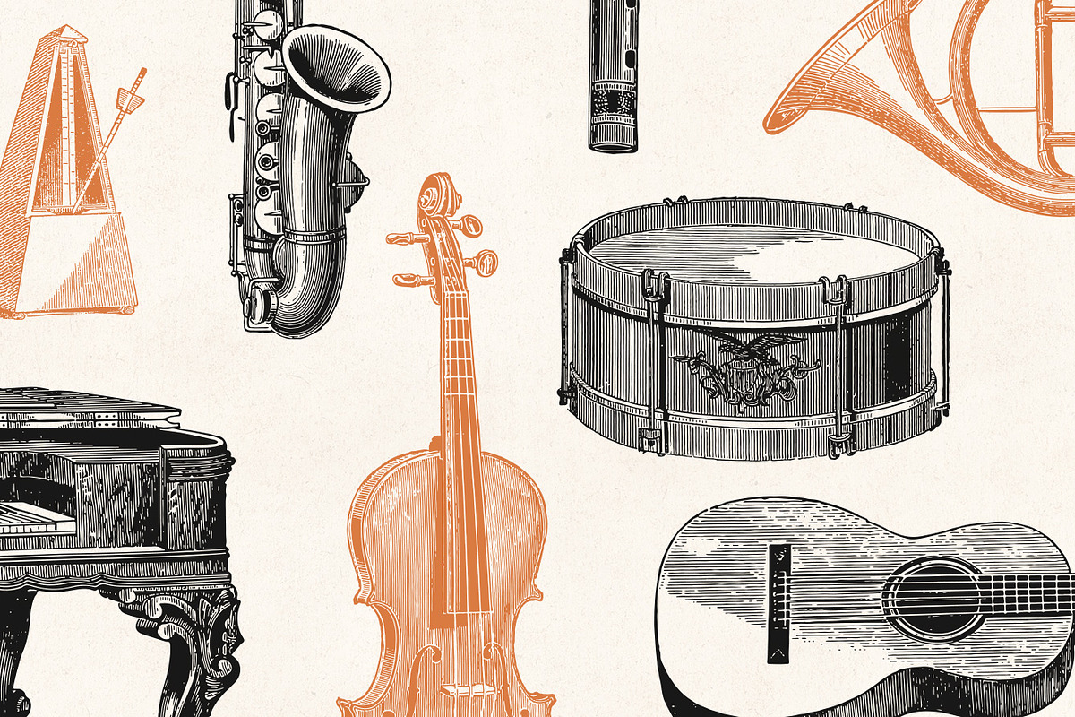 Musical Instruments Engravings Set, an Illustration by Graphic Goods (Photo 7 of 9)