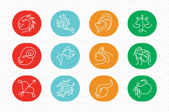 Linear Zodiac Signs Vector Icon Set