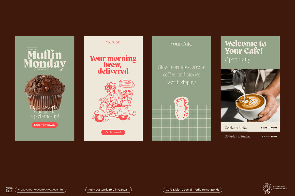 Cafe & Bistro Social Media Canva Kit, a Social Media Template by OLLYSWEATSHIRT DSGN INC. (Photo 13 of 13)