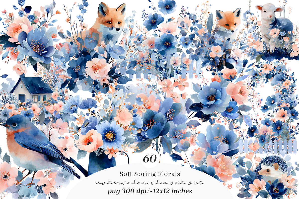 Soft spring florals clipart, an Illustration by SinaCreation (Photo 1 of 11)