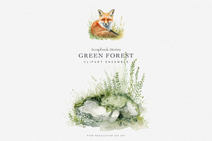 Watercolor Green Forest Clipart Set