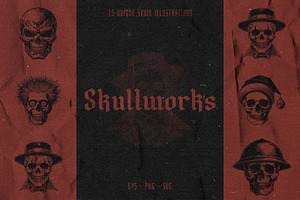 Skullworks - 15 Skulls Pack, an Illustration by elliazidi.designs