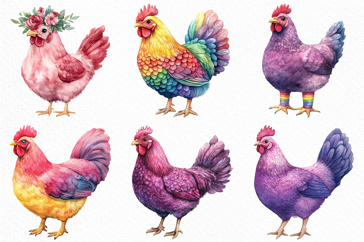 Colorful Chickens Clipart, an Illustration by Craft Nest (Photo 2 of 6)