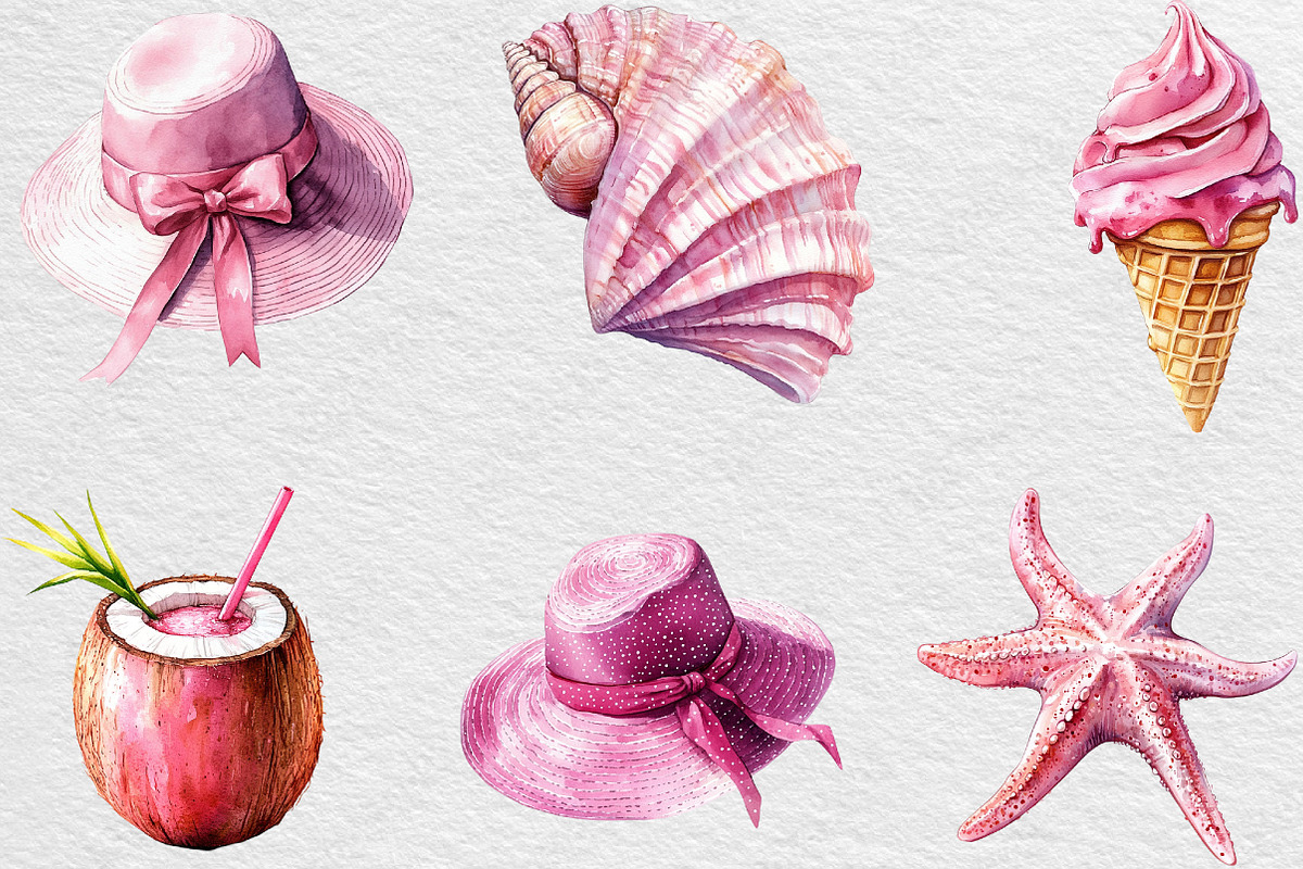 Pink Coquette Hello Summer Clipart, an Illustration by Black Bird Studio (Photo 2 of 6)