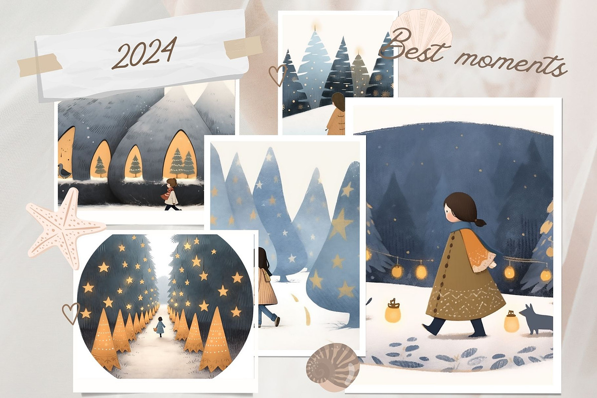 8 Christmas cute girl grey trees, a Seasonal Illustration by ARTOZEN DIGITAL (Photo 5 of 15)