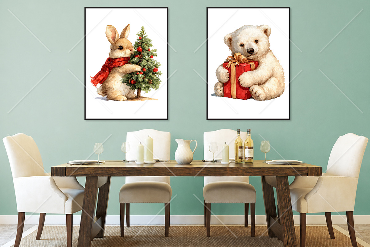 Whimsical Christmas Animals Clipart, a Seasonal Illustration by Canvas Craft (Photo 7 of 10)