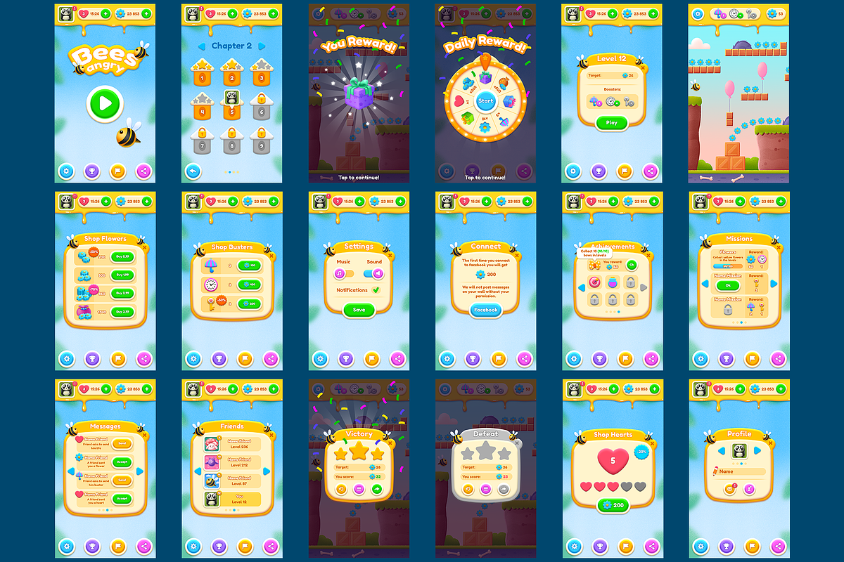 Game UI pack, Bee, an Object Graphic by KartInnka (Photo 2 of 28)