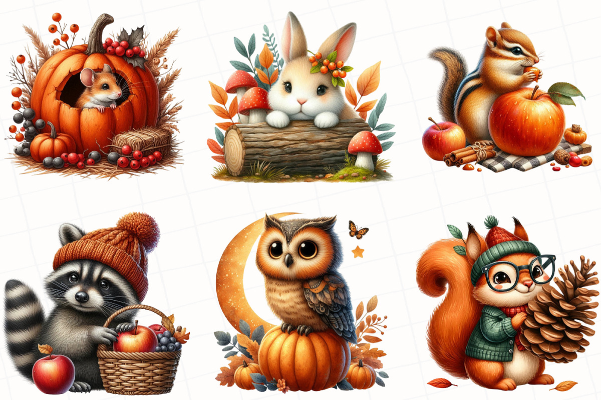 Watercolor Autumn Animals Clipart, an Illustration by OK Design (Photo 2 of 5)