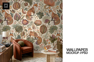 Modern Wallpaper Room Mockup PSD