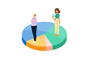 Businesswomen standing on pie chart, a Finance Illustration by pikepicture