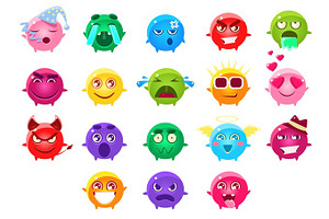 Spherical Characters Of Different Colors Emoji Set