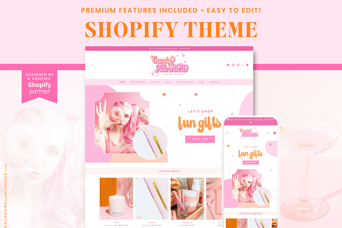 Bright Pink Retro Shopify Theme, a Shopify Template by Macarons and Mimosas (Photo 1 of 11)