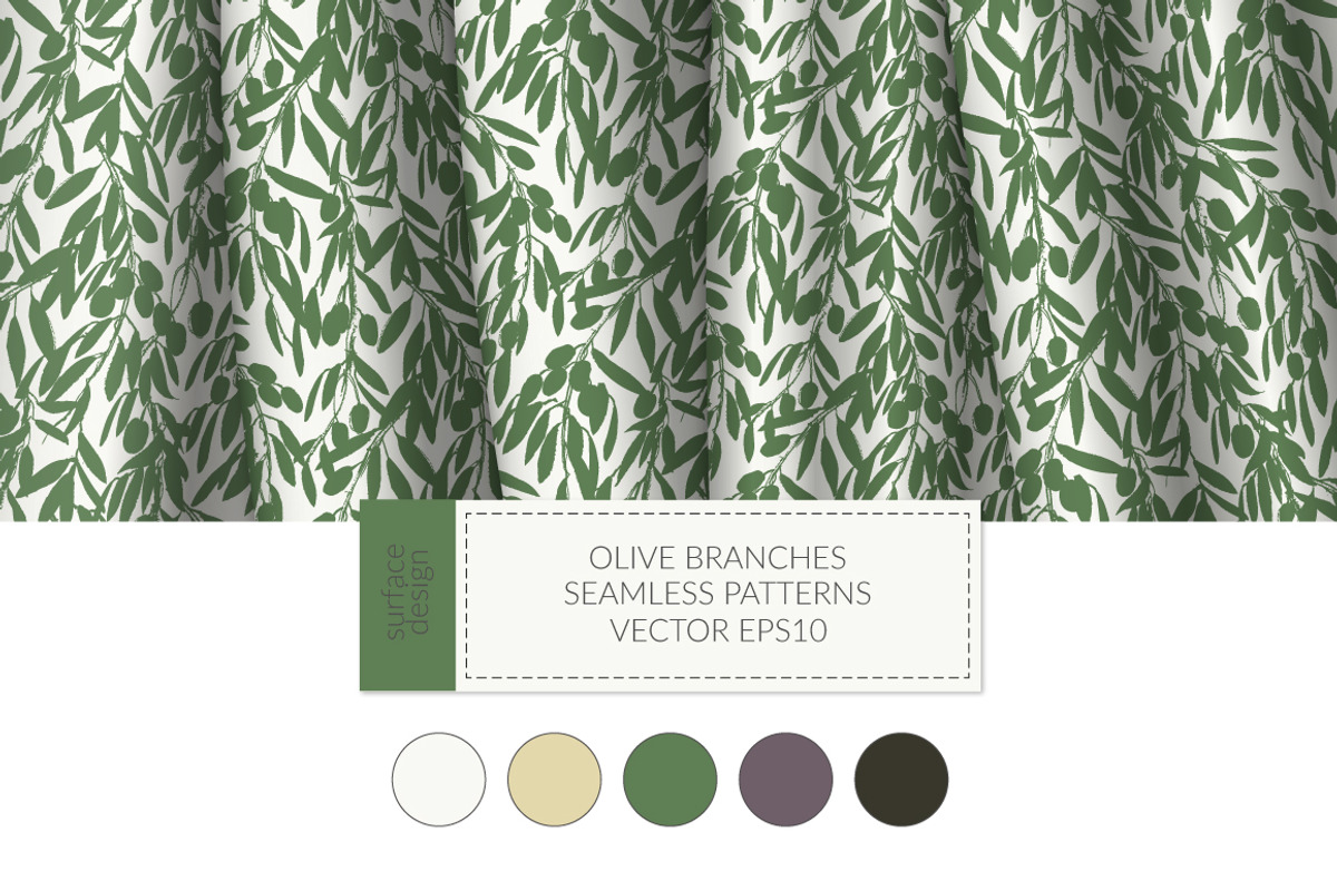 Olive branches seamless patterns, a Pattern Graphic by katya.bogina (Photo 1 of 5)
