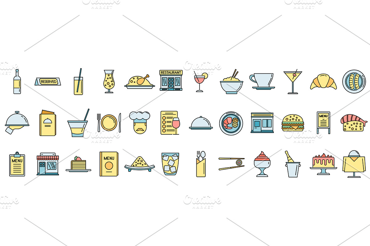 Restaurant icons set vector color, a Food Illustration by Ylivdesign