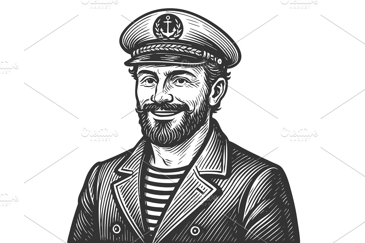 Sea Captain Portrait engraving, a Person Illustration by AlexArt