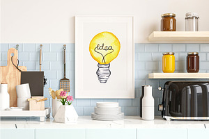 Lightbulb Clipart, Watercolor Light