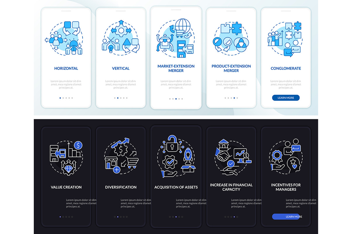 Types of mergers night and day mode, a Templates & Theme by IMG Visuals