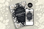 Black White Floral Birthday Invitat, an Invitation Template by M9 Design (Thumbnail 2 of 4)
