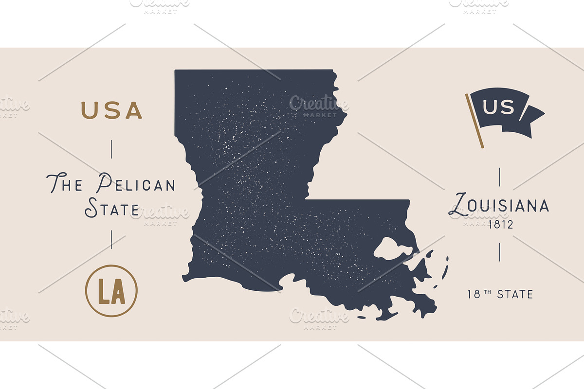 Vintage Louisiana state map USA, an Illustration by Foxys Graphic