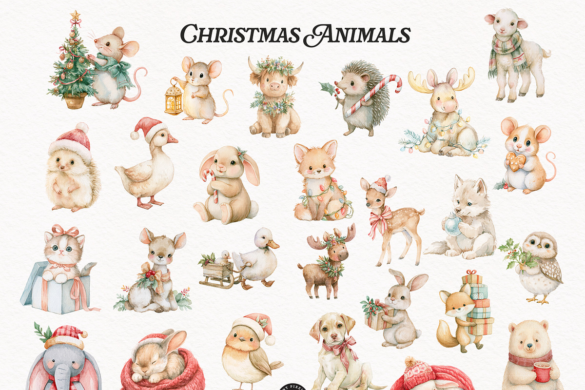 Vintage Christmas Atelier Clipart, an Animal Illustration by PaintPixelCo (Photo 2 of 16)