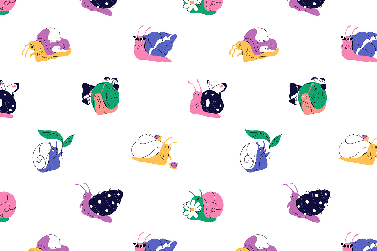 Cute, funny snails set + backgrounds, an Animal Illustration by PaperTrident (Photo 24 of 26)