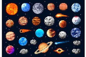 Pixel Space Planets And Stars