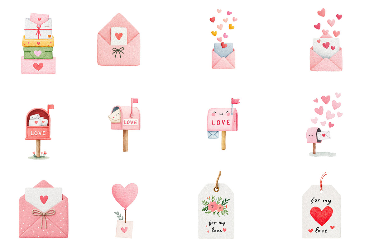 Watercolor Valentine  Clipart, an Illustration by Designworld (Photo 2 of 4)