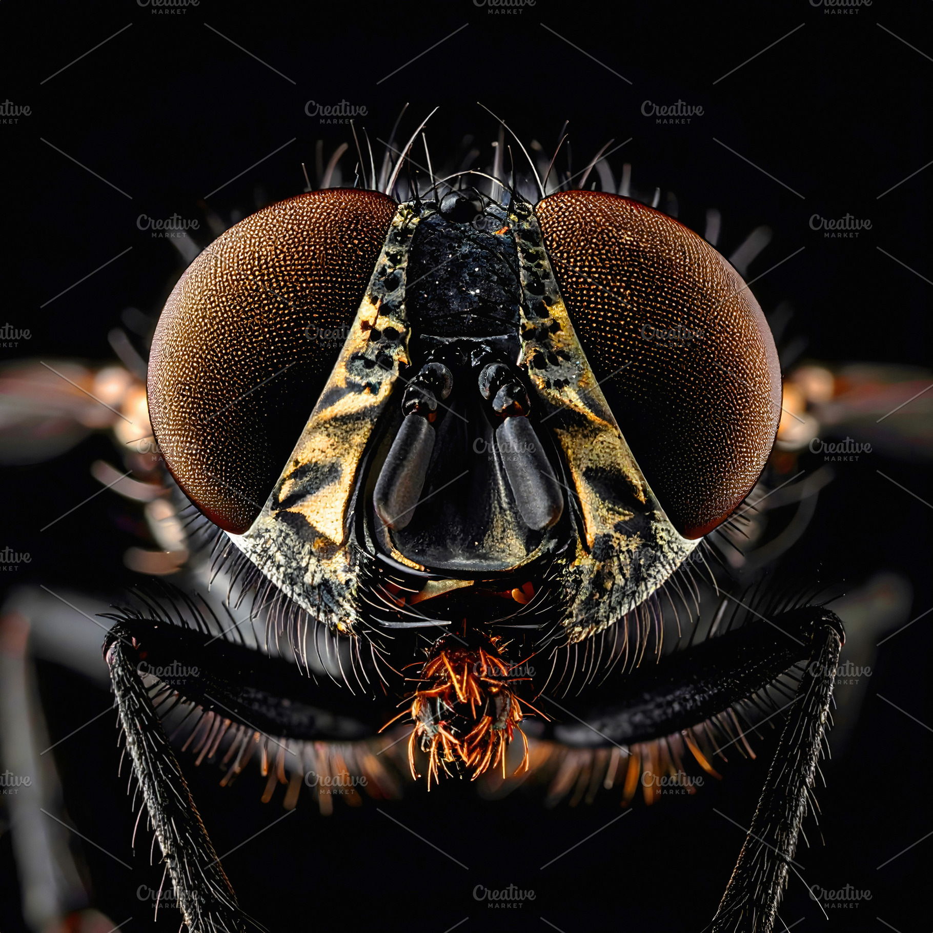 Macro fly portrait showing patterned head and compound eyes, an Animal Photo by GoodGoods