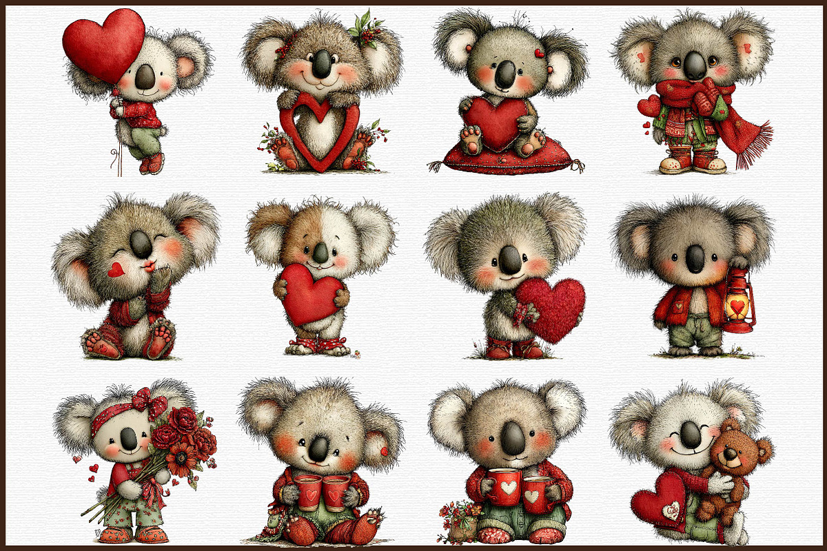 Whimsical Valentine s Koala Clipart, an Illustration by Sublimation Artist (Photo 3 of 6)
