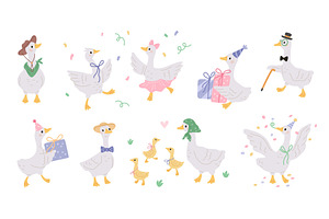 Cute goose characters. Funny farm, an Animal Illustration by YummyBuum