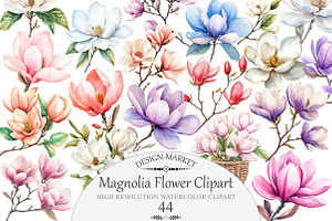 Watercolor Magnolia Flower Clipart, an Illustration by Design Market