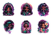Whimsical Cute Black Mermaid Clipart, an Illustration by CreationArt (Thumbnail 2 of 7)