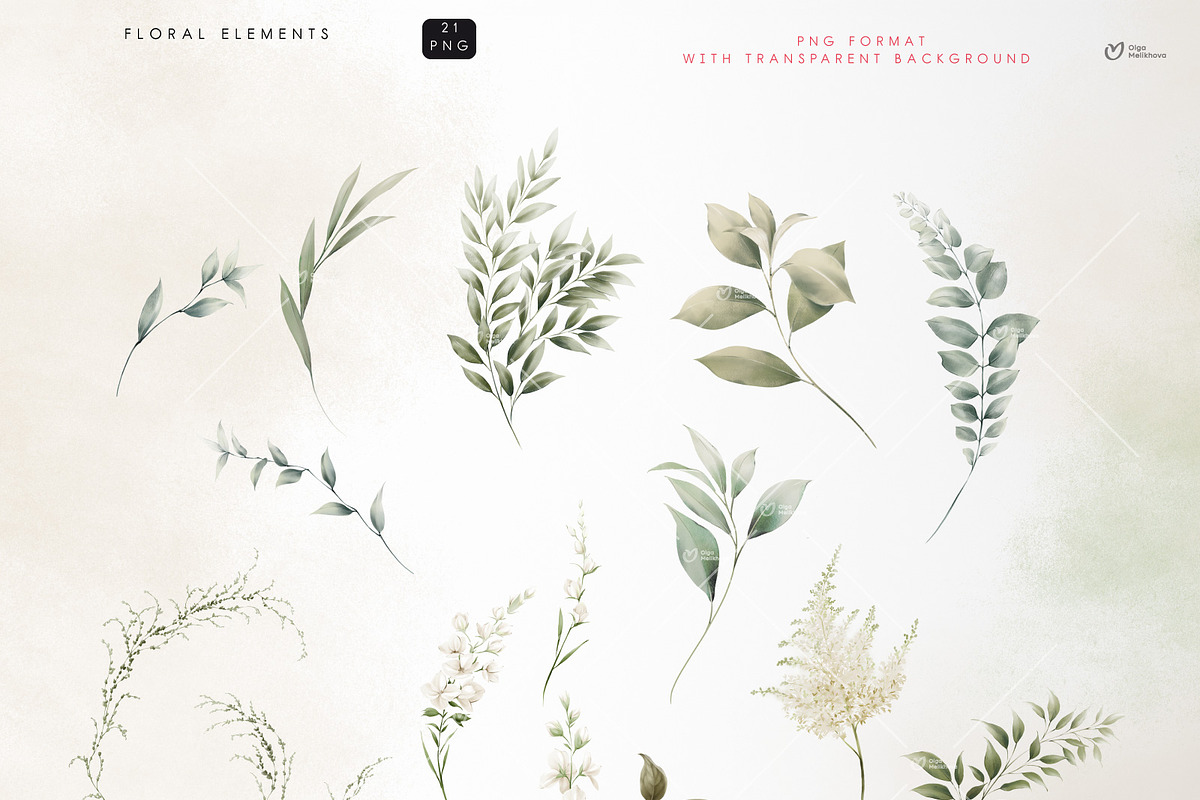 Spring greenery, floral cliparts, a Texture Illustration by ollalya (Photo 12 of 14)