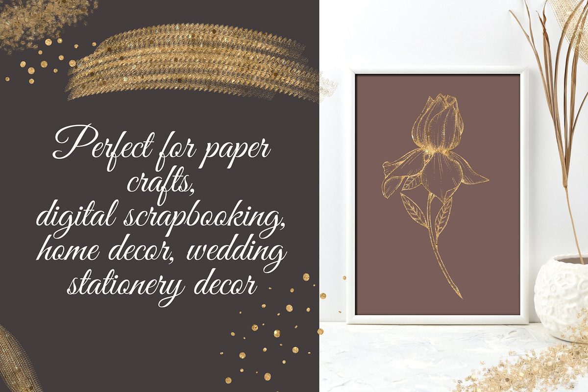 Gold line flowers & strokes clipart, a Decorative Illustration by Mrs.Swan_Design (Photo 5 of 7)