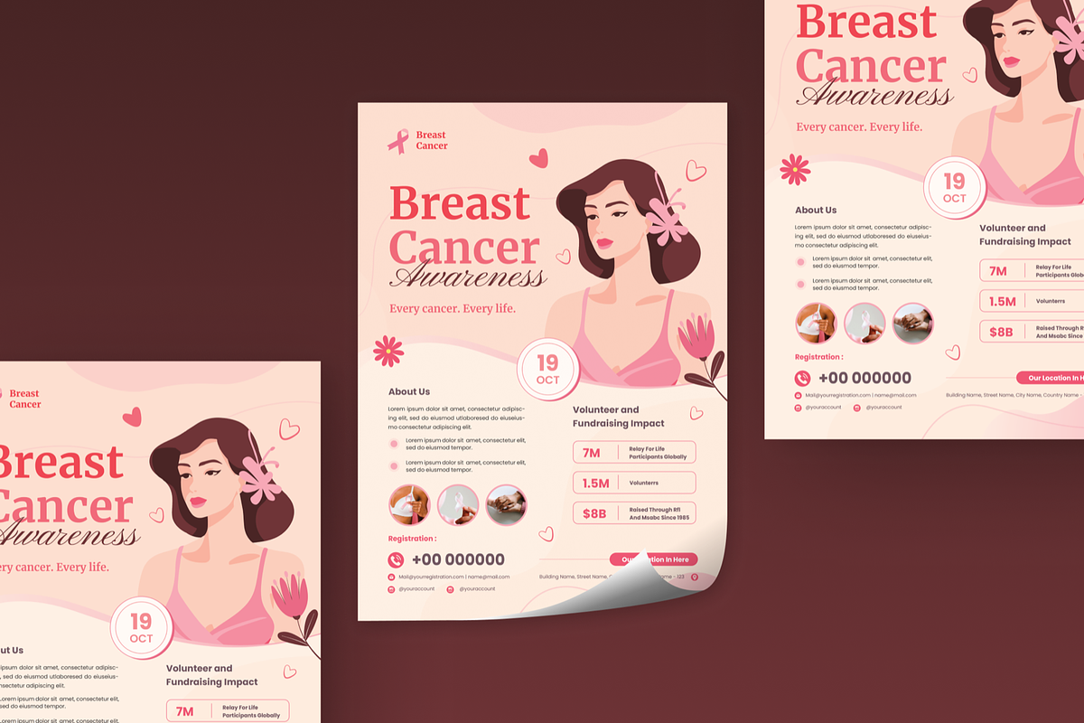 Breast Cancer Day Charity Flyer, a Flyer Template by SquidPixey (Photo 3 of 6)