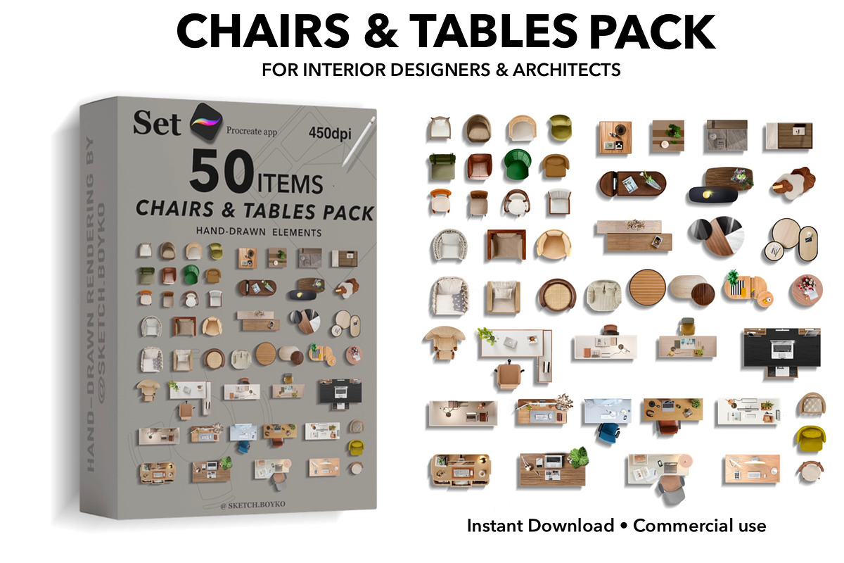Chairs & Tables Pack – 50 Top View, an Object Graphic by SketchBoyko (Photo 1 of 6)
