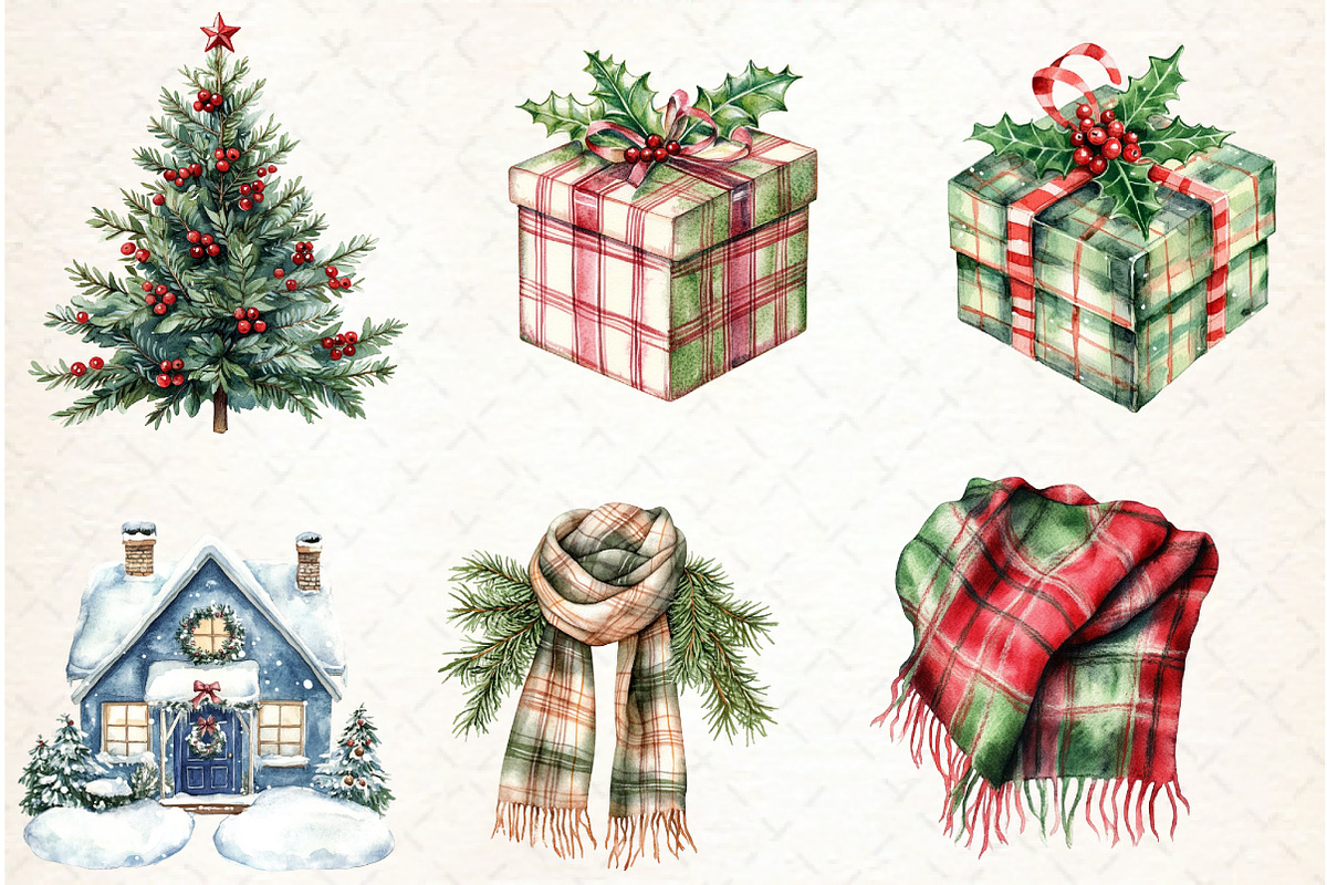 Watercolor Christmas Time Clipart, an Illustration by Libby Wishes (Photo 6 of 9)