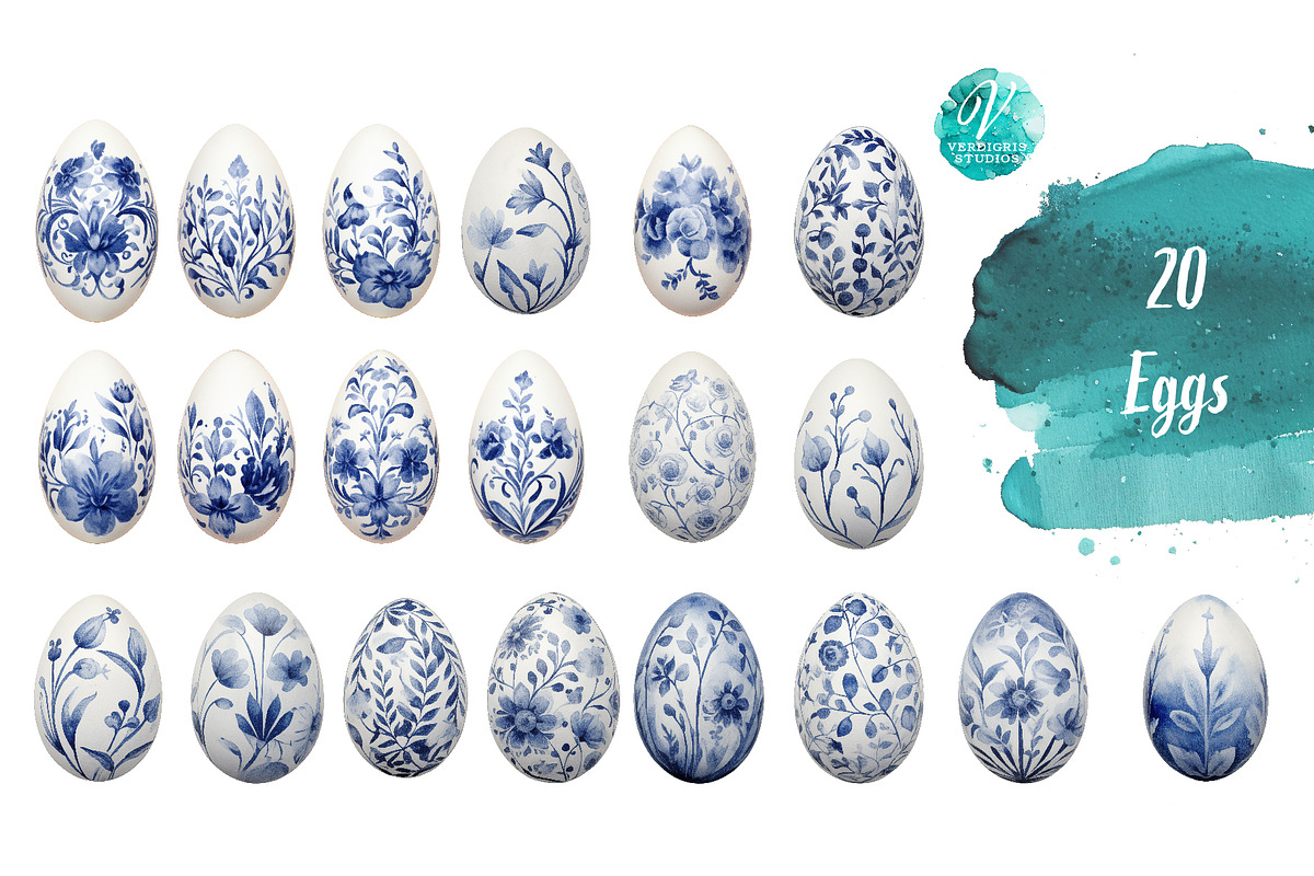 Blue Floral Eggs, a Seasonal Illustration by Verdigris Studios (Photo 2 of 4)