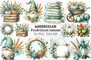 Mint Fresh Green Autumn Clipart, an Illustration by CraftArtStudio