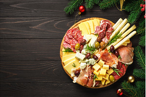 Antipasto platter with jamon, salami, a Food & Drink Photo by Nadia-nb