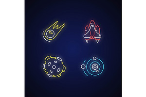 Astronautic Neon Light Icons Set