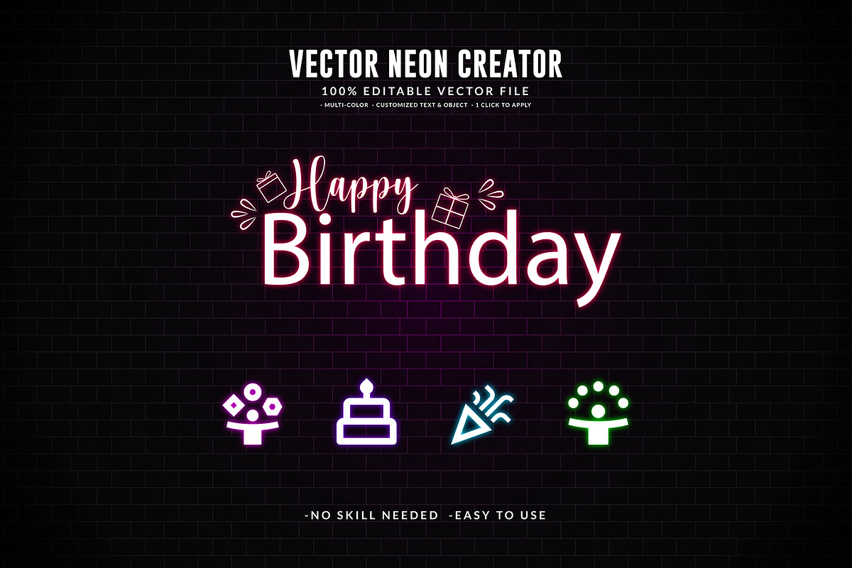 Editable Vector Neon Creator Effect, a Decorative Illustration by Photoshop Action (Photo 3 of 11)