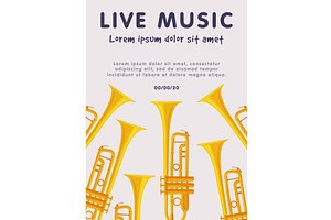 Live Music Banner with Trumpets, an Object Illustration by TopVectors