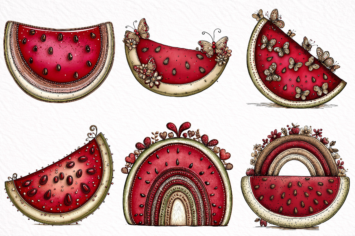 Whimsical Boho Watermelon Clipart, an Illustration by DreamArtGraphic (Photo 7 of 8)
