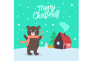 Merry Christmas Bear Wearing Scarf