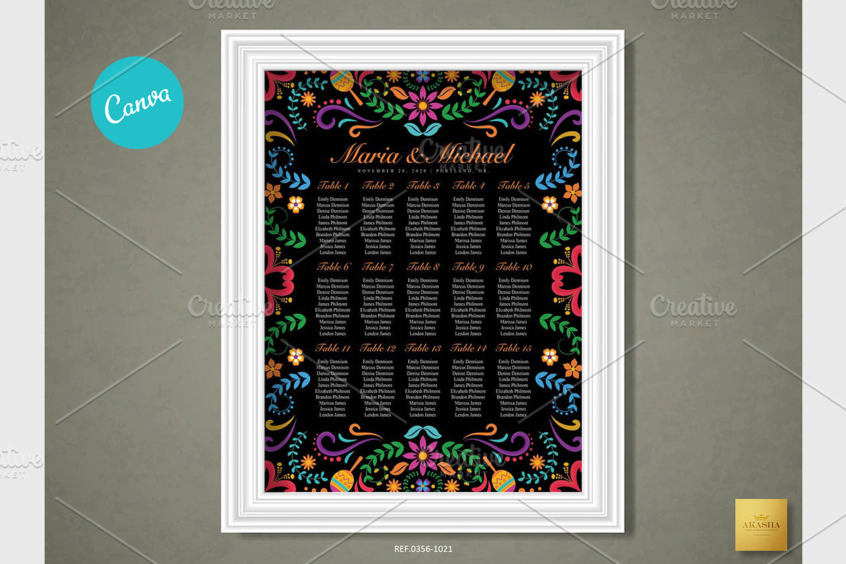 Mexican Seating Chart | CANVA, a Stationery Template by Creative Market (Photo 2 of 5)