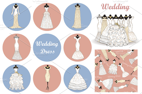 Set of hand drawn wedding dresses preview 2
